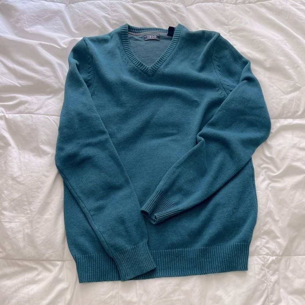 IZOD Men's 12 GG V-Neck Sweater Size S Color Turquoise